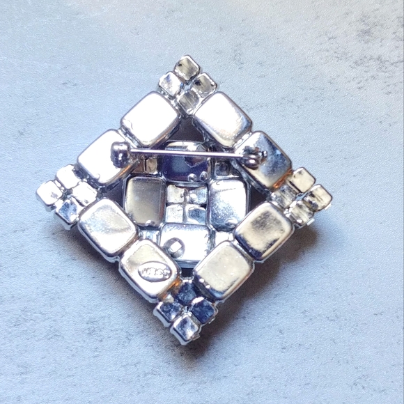 Stunning Vintage Weiss Black Rhinestone Rhodium Brooch Pin Xlnt - Picture 7 of 12